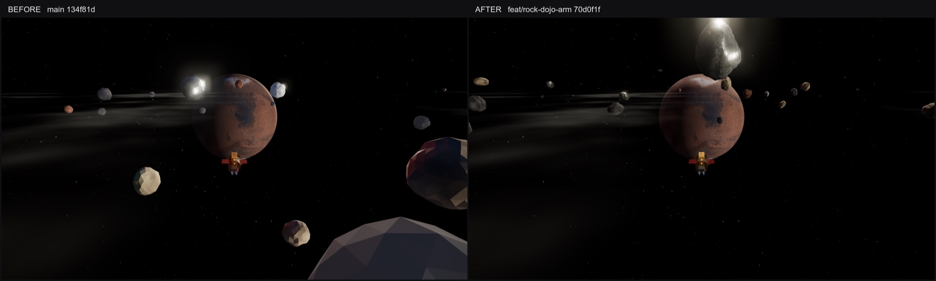 Asteroid belt art, before and after
