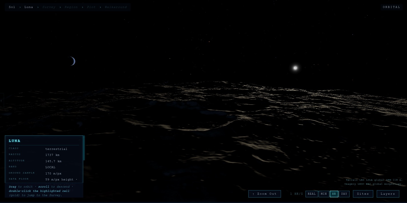 Crescent Earth and the Sun from the Shackleton crater rim